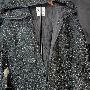 Zara Black Tweed Hooded Jacket